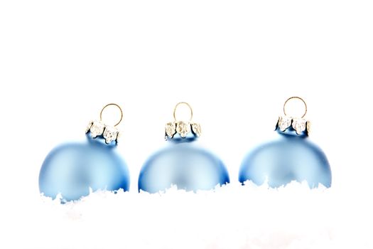 christmas decoration, christmas baubles blue with white background 