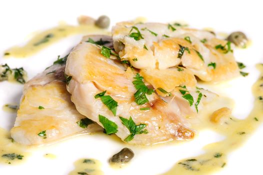 steamed zander fresh water fish fillet with fresh herbs