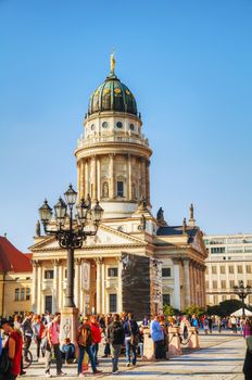 BERLIN - OCTOBER 4: French cathedral (Franzosischer Dom) on October 4, 2014 in Berlin, Germany. It's the colloquial naming for the French Church of Friedrichstadt located on the Gendarmenmarkt.