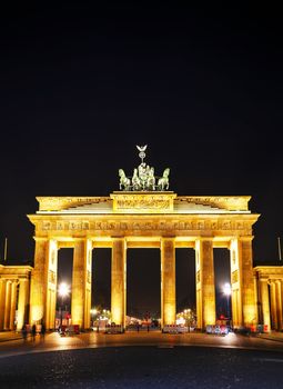 Brandenburg gate (Brandenburger Tor) in Berlin, Germany at night