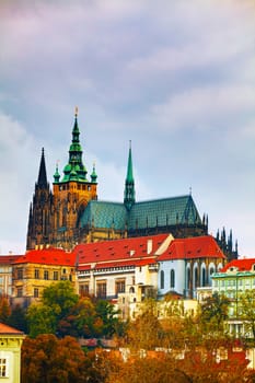 The Prague castle close up at sunset