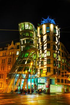 PRAGUE - OCTOBER 16:  Nationale-Nederlanden building on October 16, 2014 in Prague, Czech Republic. This building has a nickname The Dancing House or Fred and Ginger.