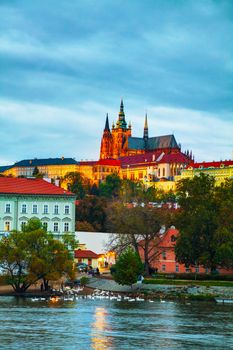 Old Prague cityscape at the night time