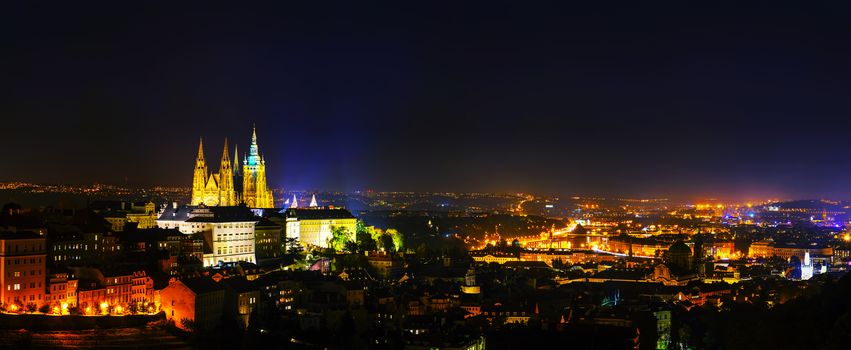 Panoramic overview of Prague at night