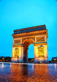 Arc de Triomphe de l'Etoile (The Triumphal Arch) in Paris in the morning