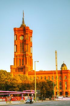 BERLIN - OCTOBER 3, 2014: Rotes Rathaus building on October 3, 2014 in Berlin, Germany. It's the town hall of Berlin, located in the Mitte district on Rathausstrase near Alexanderplatz.