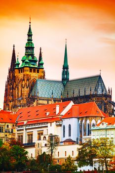 The Prague castle close up at sunset