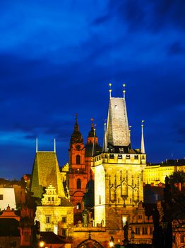 The Old Town with Charles bridge in Prague after sunset