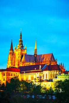 The Prague castle close up at the night time