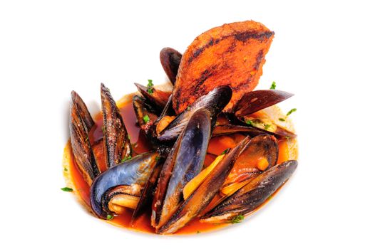 Mussels prepared in italian rustic style with wine and parsley