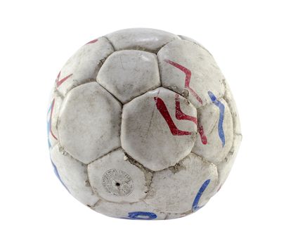 Grunge football or soccer ball on white background.