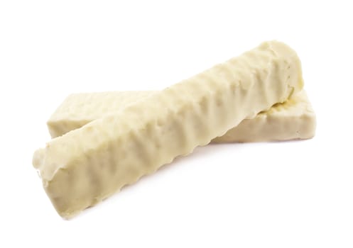 White chocolate bar with filling, on White background.