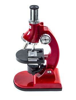 Modern red Microscope isolated on white background