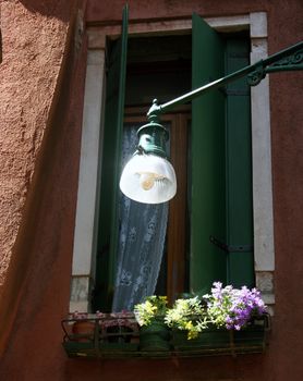 Old  window with shutters, beautiful background for a card.