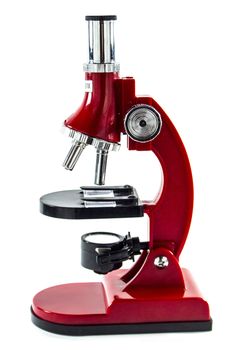 Modern red Microscope isolated on white background