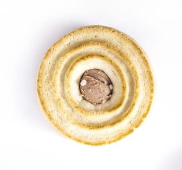 Sandwich biscuits, filled with chocolate, isolated on white background