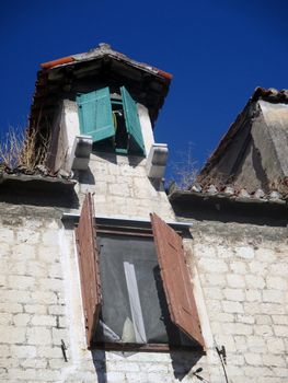 Old  window with shutters, beautiful background for a card.