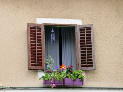 Old  window with shutters, beautiful background for a card.