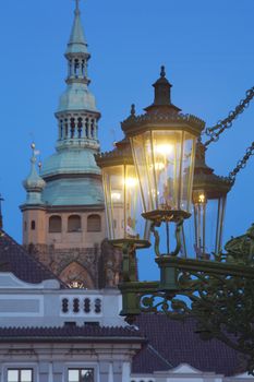 gas lantern and st. vitus cathedral at hradcany castle