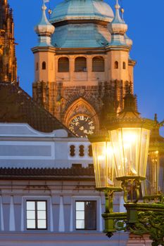gas lantern and st. vitus cathedral at hradcany castle