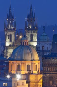 czech republic, prague - spires of the old town and tyn church