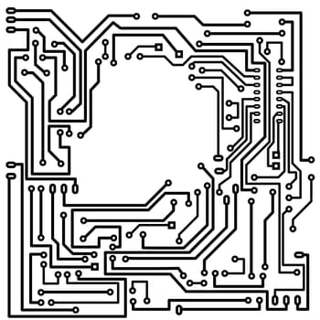 printed circuit, black and white, isolated on white background