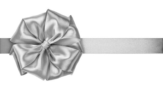 Shiny Silver satin ribbon on white background