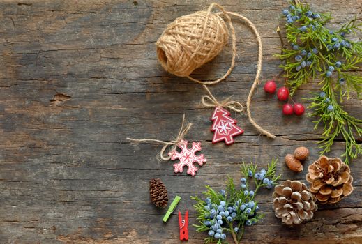Christmas Decoration Over Wooden Background