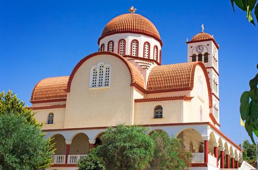 Big and beautiful Orthodox Church on the island of Crete in Rethymnon, Greece.