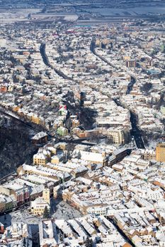 Brasov, aerial old city panoramic view, Romania