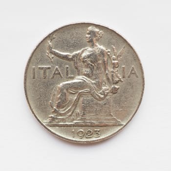 Ancient Italian lira coin from year 1923