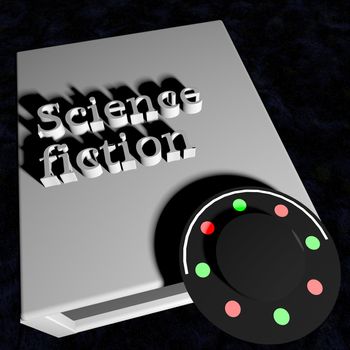 Science fiction book with ufo on the cover, 3d render