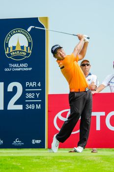 CHONBURI - DECEMBER 13 : Hu Mu of China player in Thailand Golf Championship 2014 (Professional golf tournament on the Asian Tour) at Amata Spring Country Club on December 13, 2014 in Chonburi, Thailand.