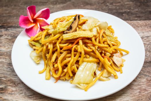 fried noodles japanese yakisoba, vegetarian food thai style.