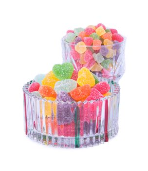 candies. jelly candies in glass bowl on a background.