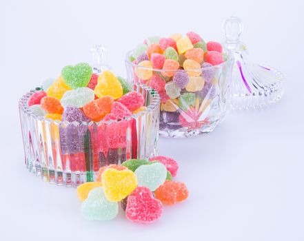 candies. jelly candies in glass bowl on a background.