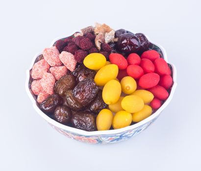 preserved fruits. chinese preserved fruits on background