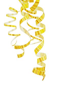 Heap of Striped Yellow Curly Hanging Down Party Streamers isolated on white background