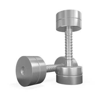 This 3D illustration is of a pair of chrome or steel metal dumbbells. It will find use in health and fitness concepts like bodybuilding, exercising, strength training and muscle building concepts.
