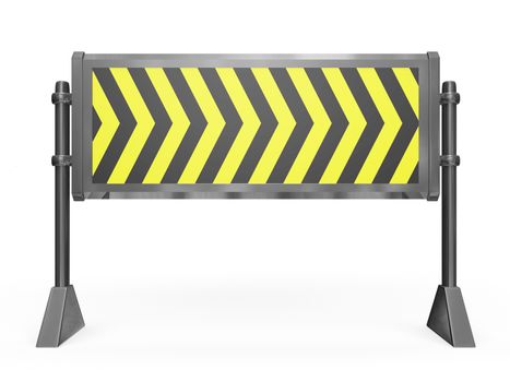 This 3D illustration is of a metallic road block barricade. This is ideal for under construction, work in progress and danger warning concepts. 
