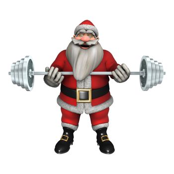 3D digital render of Santa exercising with weights isolated on white background