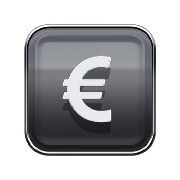 Euro icon glossy grey, isolated on white background