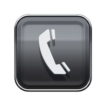 Phone icon glossy grey, isolated on white background