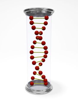 This 3D illustration shows a DNA preserved or stored in a glass jar. This can be used for health, medicine, biology, genetics and scientific research related concepts.
