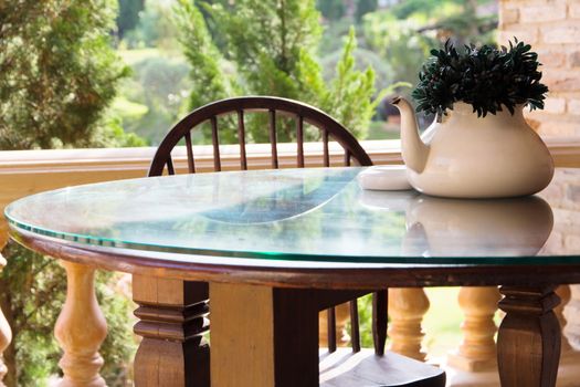 Old table and chair dining area.