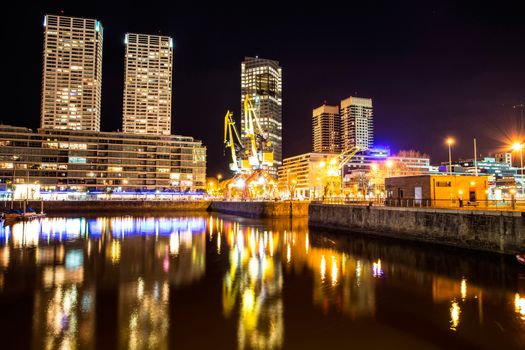 The famous neighborhood of Puerto Madero in Buenos Aires, Argentina at night.