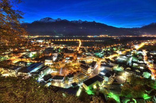 Nightscene of Vaduz in Liechtenstein at night