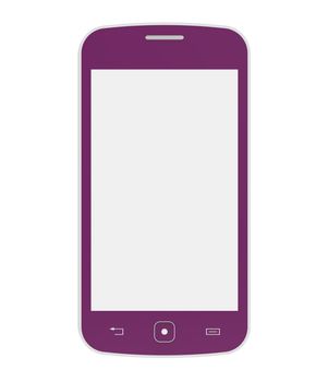 Pink mobile phone with blank screen, smartphone, 3D render, isolated on white