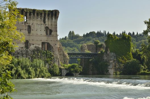 Old fortress in Borguetto, a ancient village  in the municipality of Valeggio, in the province of Verona, Italy.