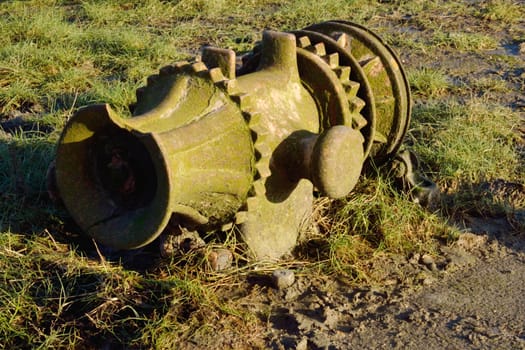 Vintage marine engine on ground